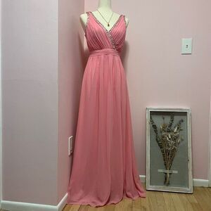 NWT Little Mistress pink cut-out maxi dress with pretty embellishments size 8
